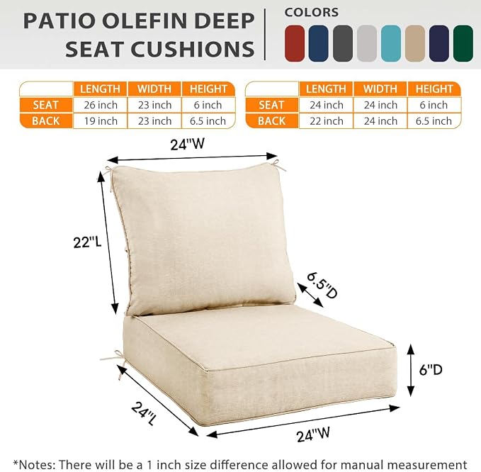 Sundale Outdoor Olefin Deep Seat Cushion, Patio Chair Cushion and Pillow - Image 3