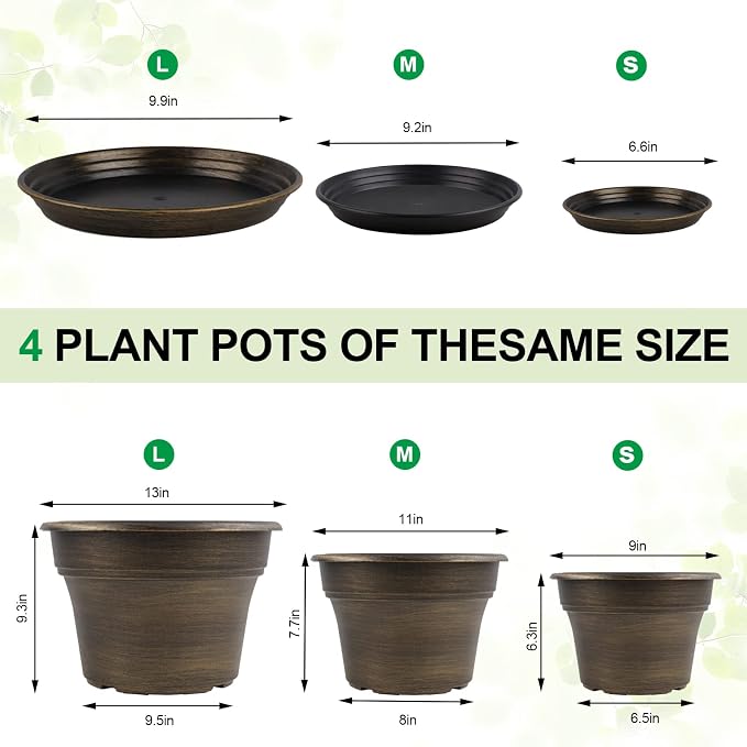 Plant Planters Pots Set of 4 Pack 11 Inch, Plastic Flower Pot - Image 3