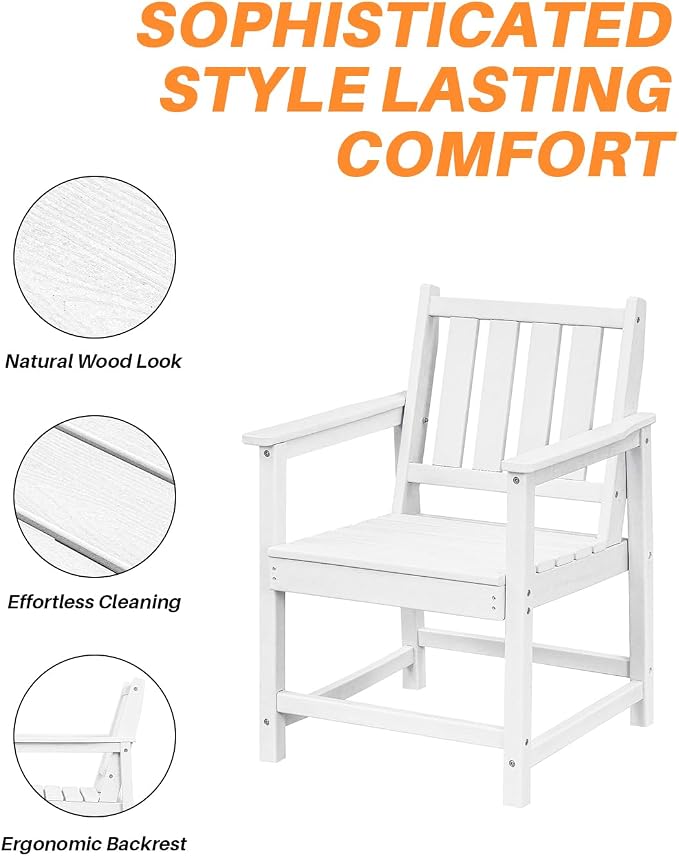 Patio Dining Chair Set of 2, HDPE Outdoor Dining Chair, Ergonomic HDPE Dining - Image 8
