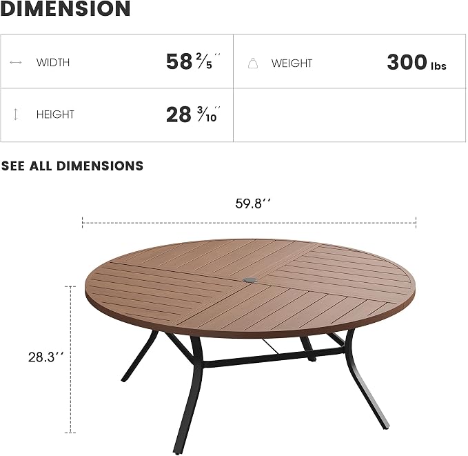 Patio Dining Table for 8-10, Round Metal Outdoor Table - Image 3