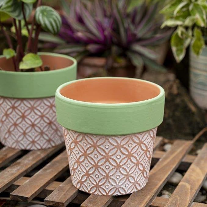 Terracotta Plant Pots Set of 2-5.9 Inch Vintage Pattern Clay Flowerpots - Image 6