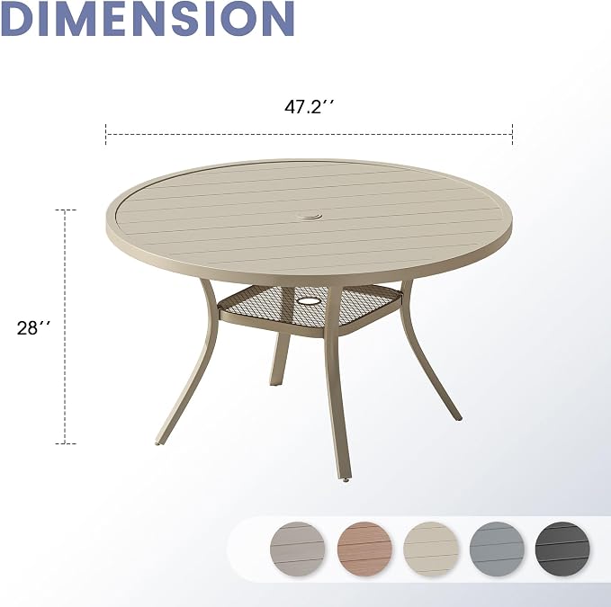 VICLLAX 47.2" Round Patio Table, Outdoor Dining Table - Image 3