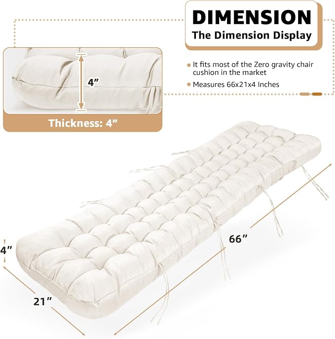 Patio Lounge Chair Cushion, Waterproof Zero Gravity Chair Cushions - Image 2