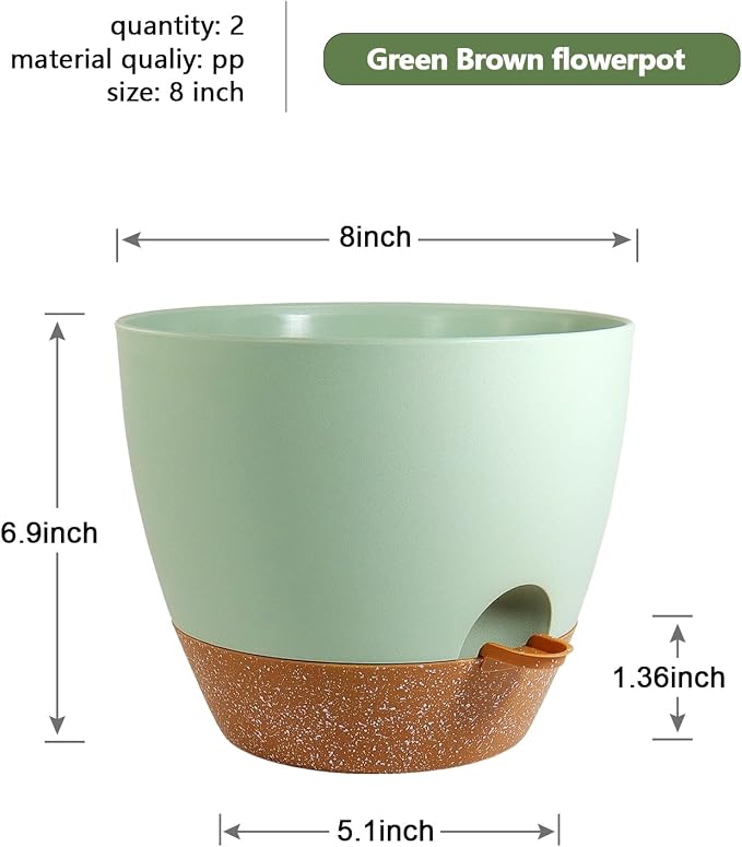 8 inch Self Watering Pots, 2 Pack Plastic Planters - Image 3
