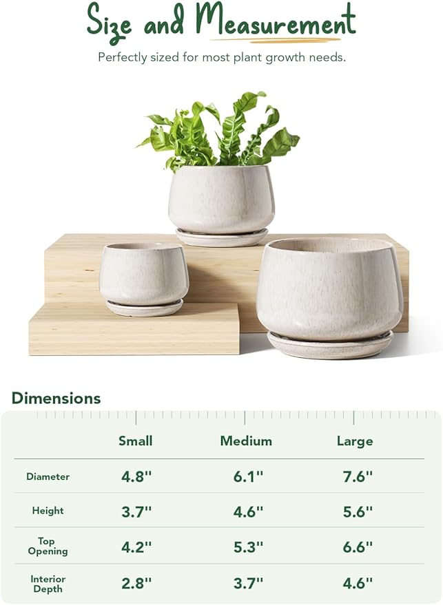 LE TAUCI Plant Pots, 4.1+5.1+6.5 inch, Ceramic Planters - Image 5