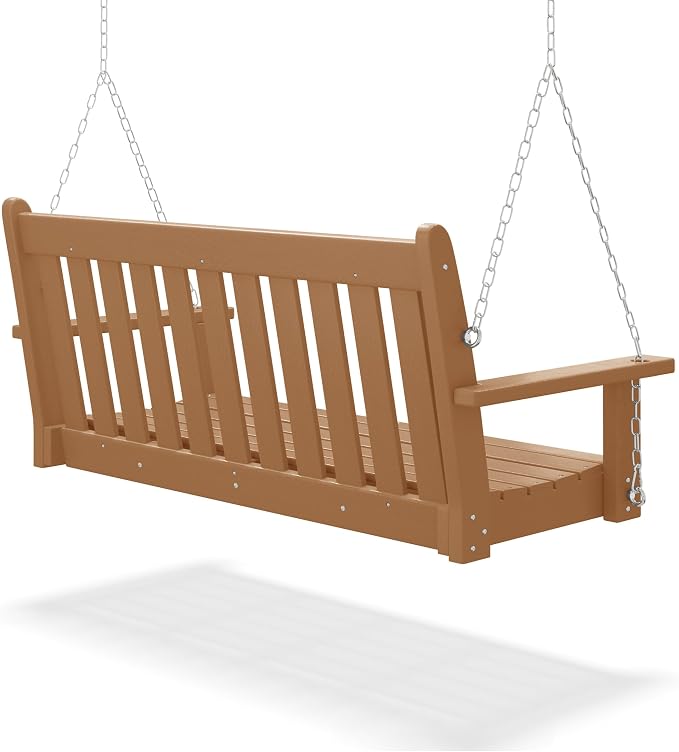 COSTAELM Paradise Outdoor Patio HDPE Hanging Front Porch Swing Bench - Image 4