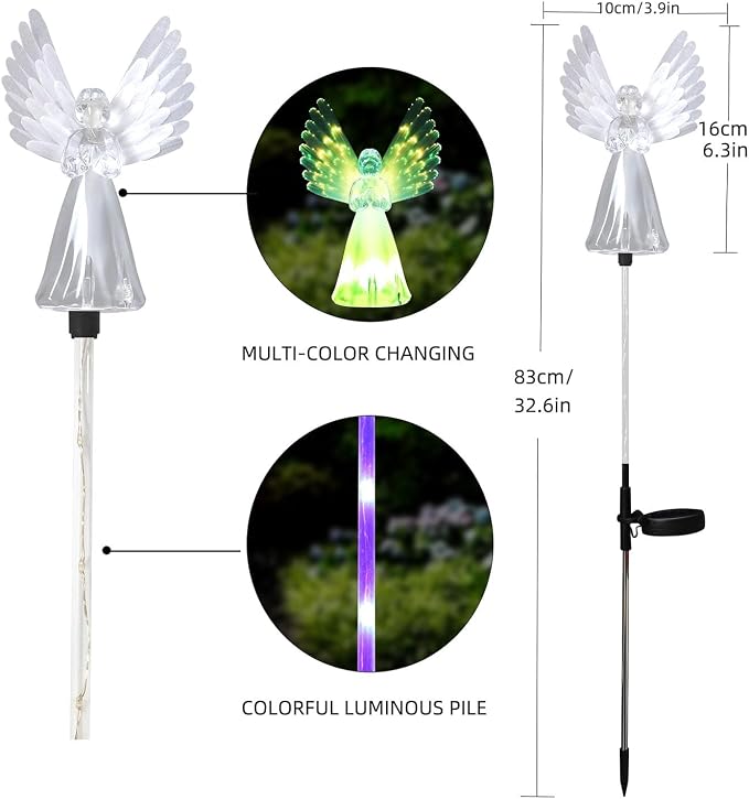 Angel Solar Lights for Cemetery, 2 Pack Solar Lights Outdoor Garden, Color - Image 3
