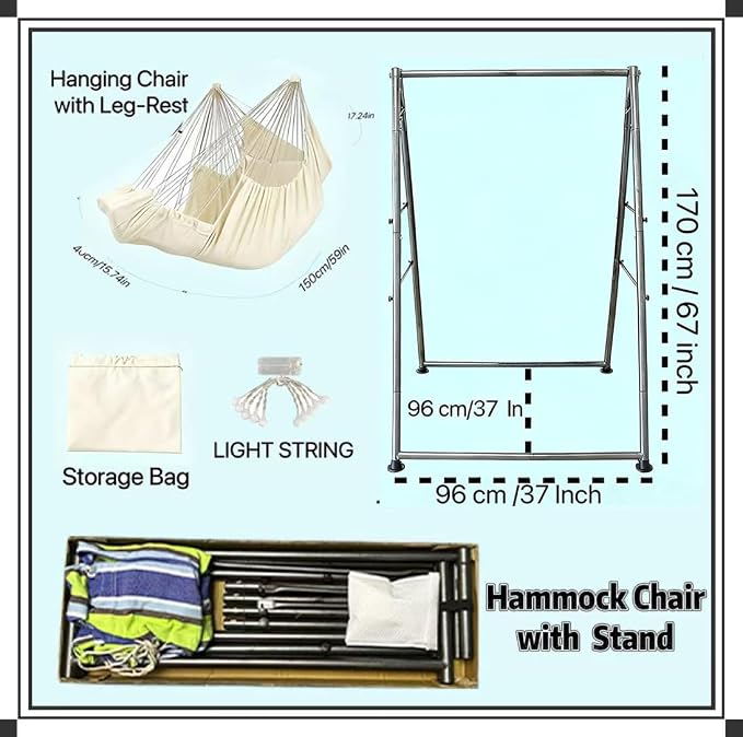Hammock Chair Stand with X-Large Swing Chair with Footrest，Anti-Tip Thickened - Image 2