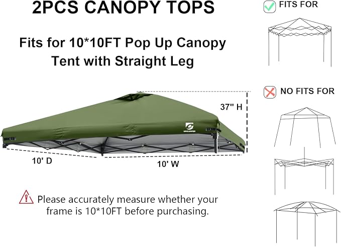 2PCS 10x10 Pop Up Canopy Replacement Top Cover - Image 3