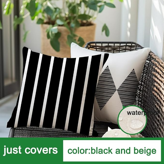 RABUSOFA Outdoor Pillows Waterproof, 16x16 inch Black and White Boho Set of 4 - Image 6