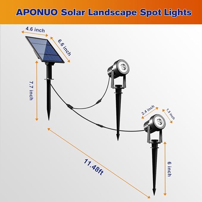 APONUO Solar Spot Lights Outdoor 2-in-1 Solar Landscape Lighting Dusk to Dawn - Image 6