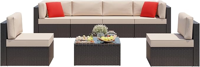Vongrasig 7 Pieces Patio Furniture Sets, Outdoor Modular Sectional Sofa Patio by Vongrasig