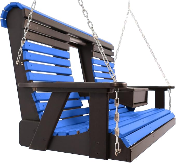 5FT Blue Flip-Cup ROLLBACK Porch Swing Bench, Amish-Made Poly Lumber Wood - Image 4