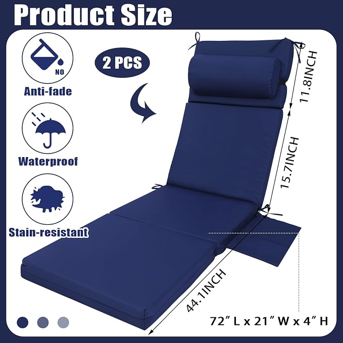 Wenqik 2 Pcs Outdoor Chaise Lounge Cushion - Image 2