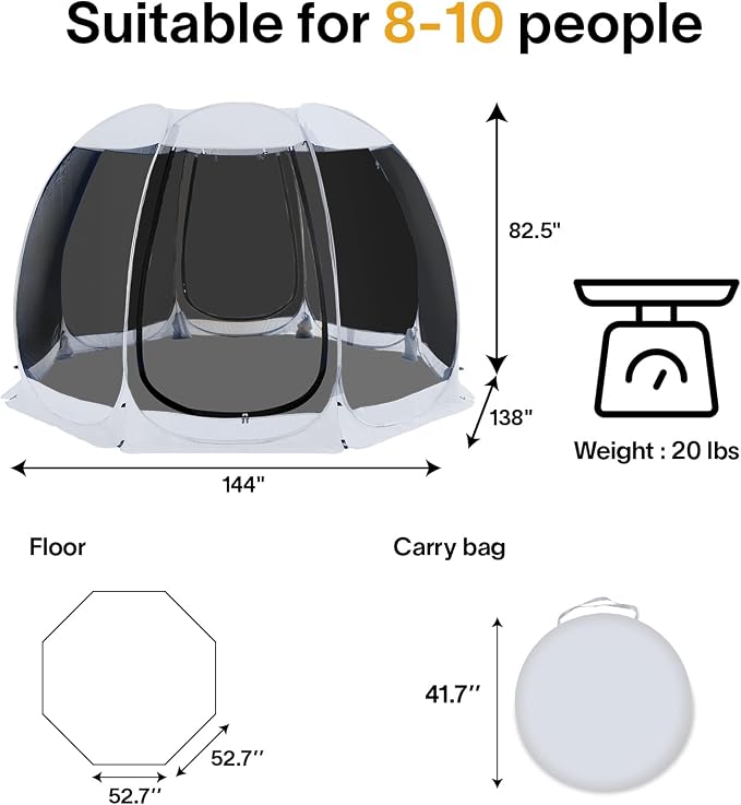 Alvantor® Screen House Gazebo, Pop Up Igloo Screened Canopy Tent - Image 8