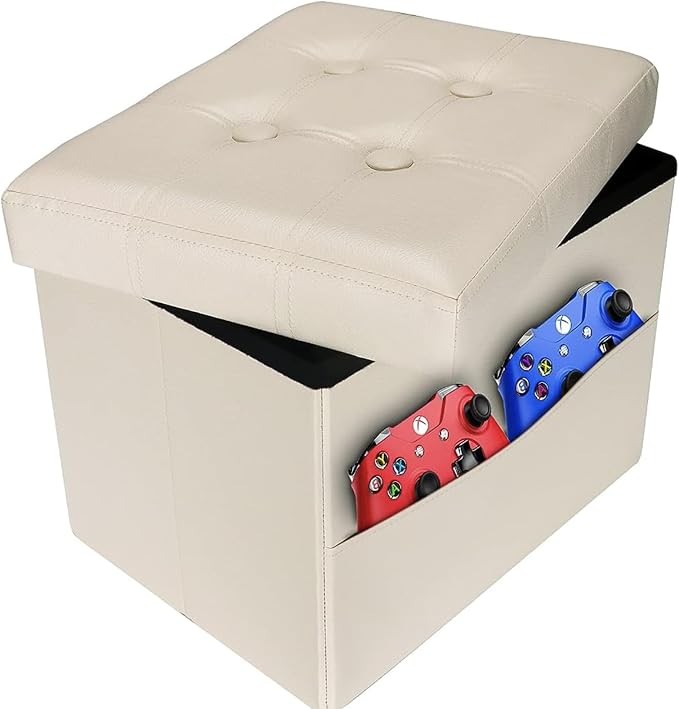AmasSmile Storage Ottoman Folding Foot Rest Stool by AmasSmile