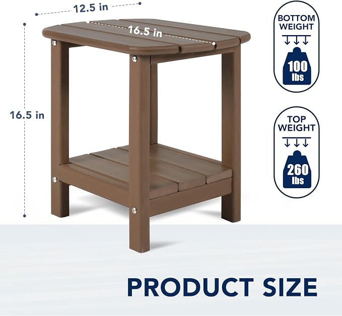 nalone Adirondack Side Table 16.5" Outdoor Side Table HDPE Plastic Double - Image 3