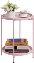 HollyHOME 2-Tier Round Side Table, Outdoor Small Folding Accent Stand by HollyHOME