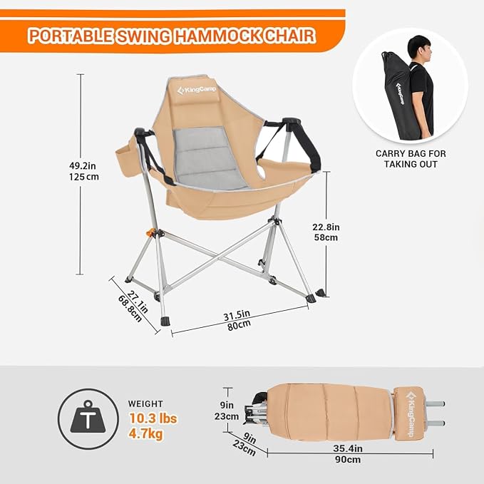 KingCamp Hammock Camping Chair, Swinging Portable Folding Camp Chairs - Image 3