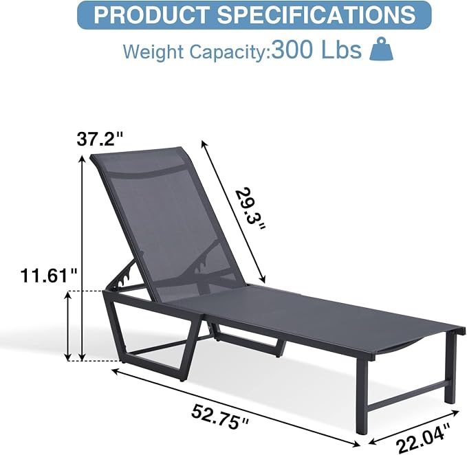 Lounge Chair Outdoor, No Assembly Required Pool Lounge Chairs, 5-Position - Image 3
