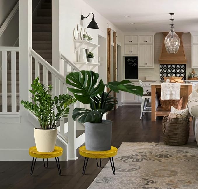 OBTAIN Plant Stand Indoor Outdoor, Wooden plant Stool, Mid Century Plant Stand - Image 5