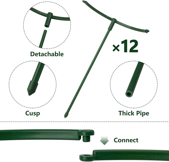 12Packs Plant Support Stake Half Round Plant Support, Stackable 3 Tier Garden - Image 3