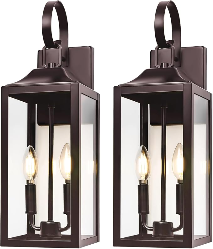 19" Oil Rubbed Bronze Outdoor Wall Lantern 2-Light, Large Outside Modern Sconce - Image 8