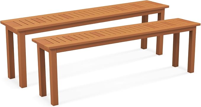Tangkula Outdoor Wood Bench, 59” Long Patio Dining Bench Set of 2, Backless by TANGKULA