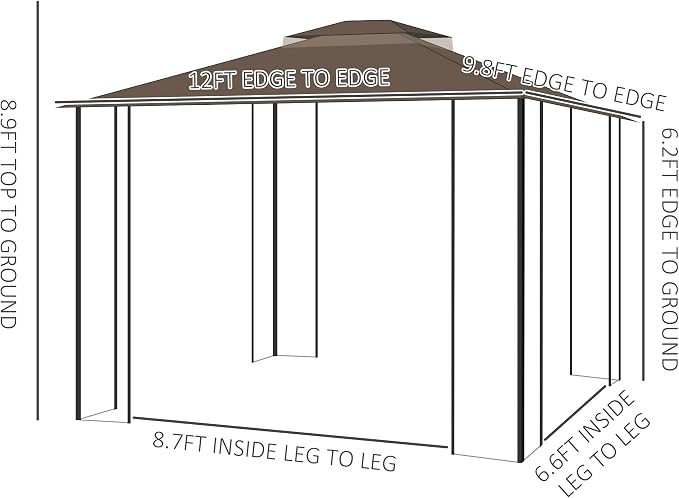 Outsunny 10' x 12' Patio Gazebo, Double Roof Outdoor Canopy Shelter - Image 7