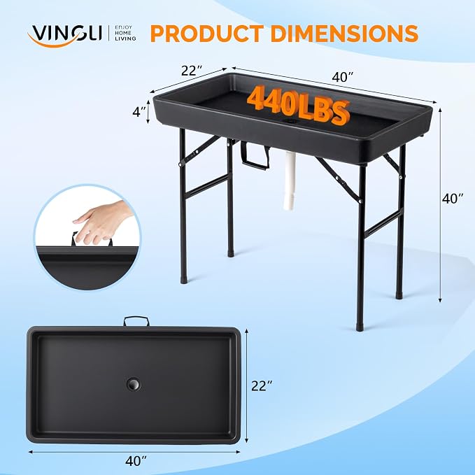 VINGLI 4FT Ice Table, Portasble Cooler Side Table - Image 2