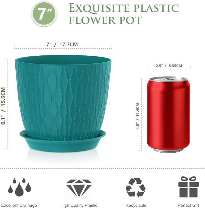 7 inch Flower Pots, 5 Pack Plant Pots - Image 2