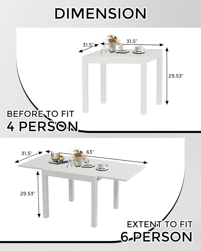 Expandable Patio Table for 4-6 Persons, Extentable Outdoor Dining Table Set - Image 3