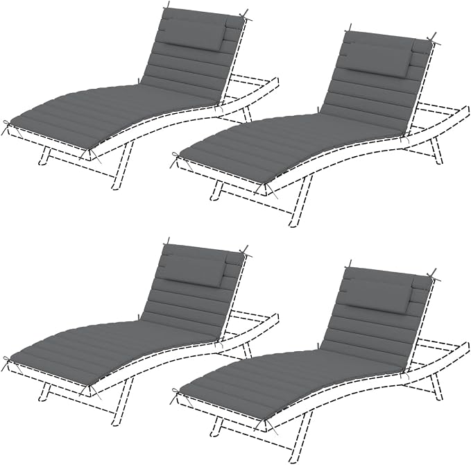 Sundale Outdoor Olefin Quilted Lounge Cushion Set of 4, Patio Foldable Chaise by SundaleOutdoor