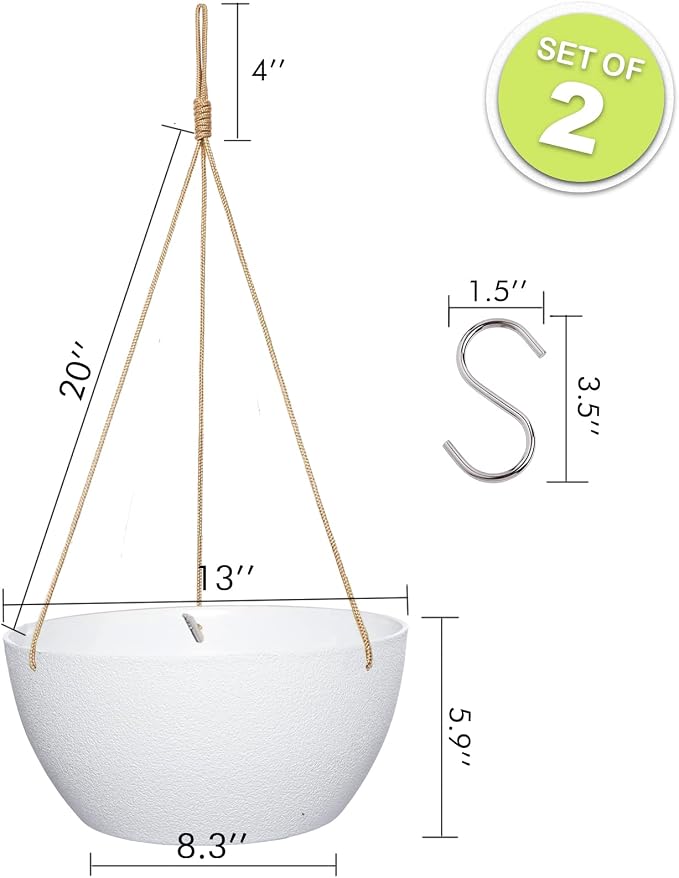 13 Inch 2 Pack Large Hanging Planters - Image 2