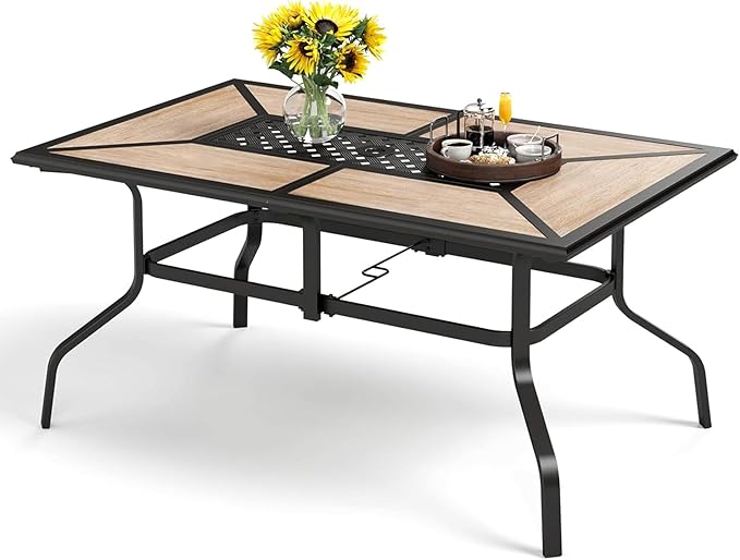 PHI VILLA Outdoor Dining Table for 6, Rectangular Metal Wrought Iron Table by PHIVILLAThepioneerofcomfortablehouseholdsupplies