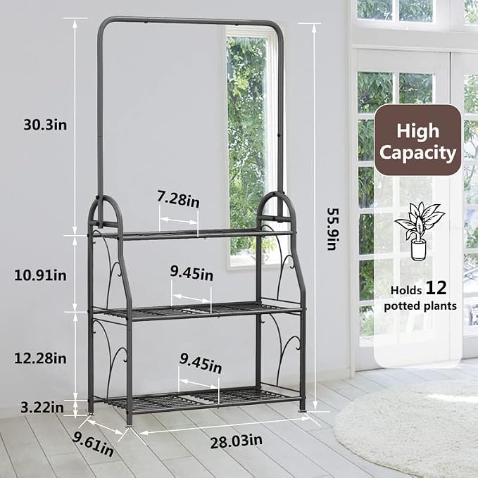 SORCEDAS Plant Stand Indoor Outdoor 3 Tier Tall Corner Hanging Plant Shelf - Image 5