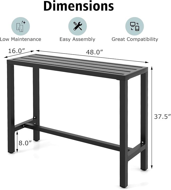 COSTWAY Outdoor Bar Table 48-inch Wide, Narrow Counter Height Dining Table - Image 3