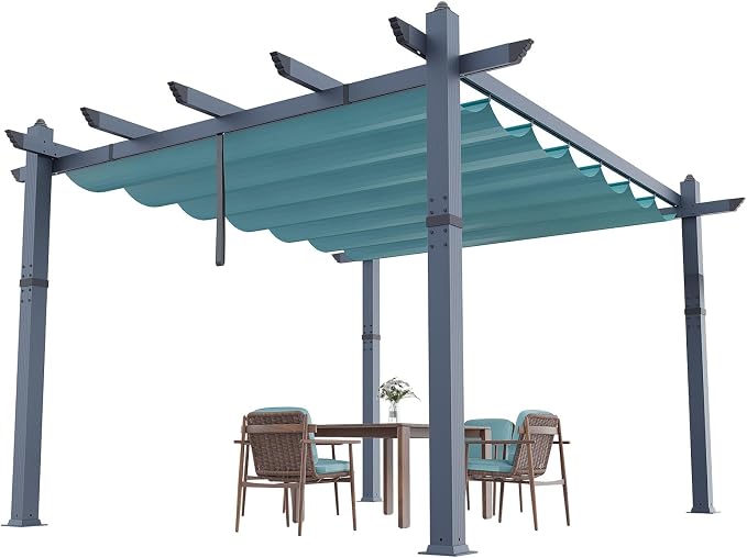 10x13 Ft Aluminum Pergola with Retractable Canopy Metal Gazebo - Image 2