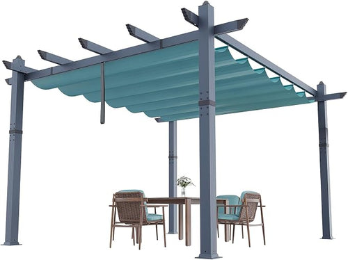 10x13 Ft Aluminum Pergola with Retractable Canopy Metal Gazebo - Image 2