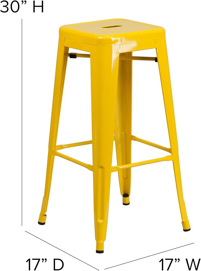 Flash Furniture Lily 4 Pack Commercial Grade 30" High Backless Yellow Metal - Image 3