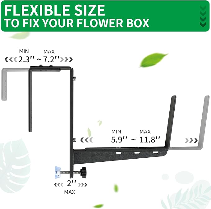 Window Box Brackets, Adjustable Planter Box Brackets, Heavy Duty Iron Flower - Image 2