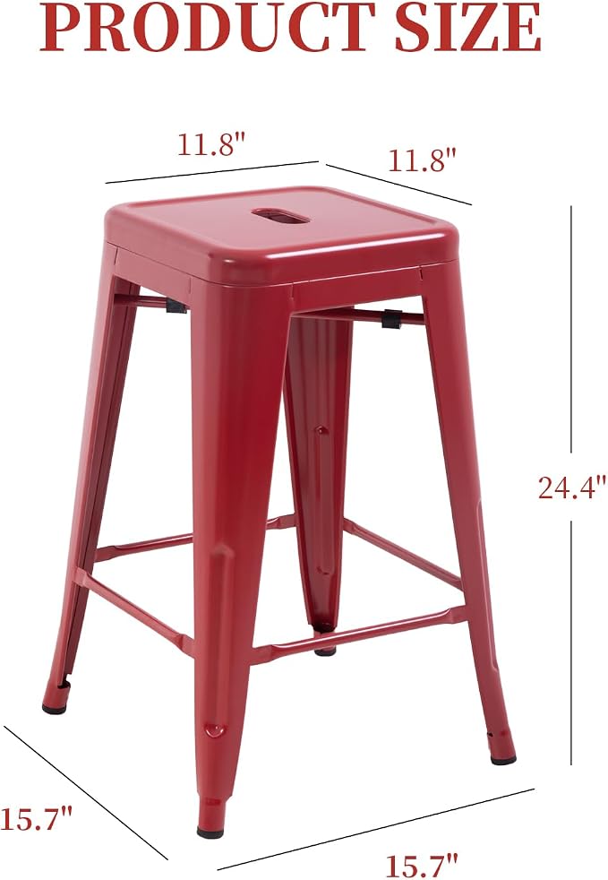 FDW Metal Bar Stools Set of 4 Counter Height Bar Stools 24 Inches Industrial - Image 3