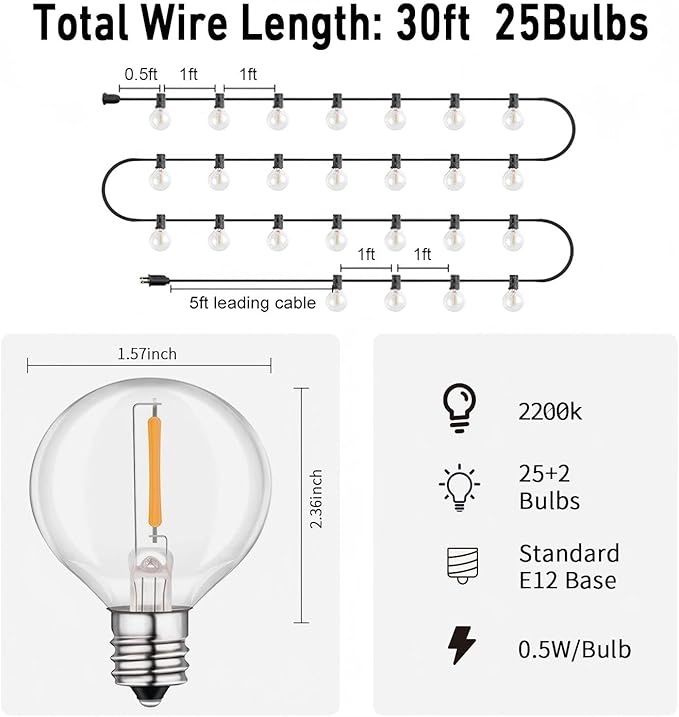 HISTAR Led String Lights Outdoor 30ft Patio Lights Waterproof - Image 2