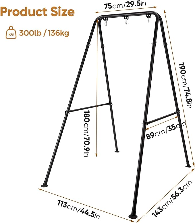 Hammock Chair Stand Only, Heavy Duty Foldable Hammock Stand, 300 lbs Capacity - Image 5