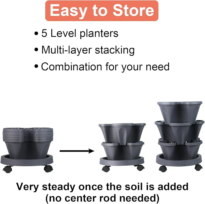 DUNCHATY Stackable Planter, Dark Gray, 5-Tier Garden Tower - Image 6