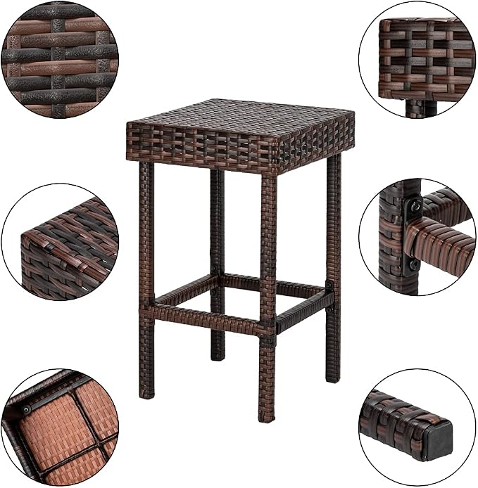 24 inch Counter Height Rattan Wicker Bar Stools Set of 4, Bistro Pub Backless - Image 3