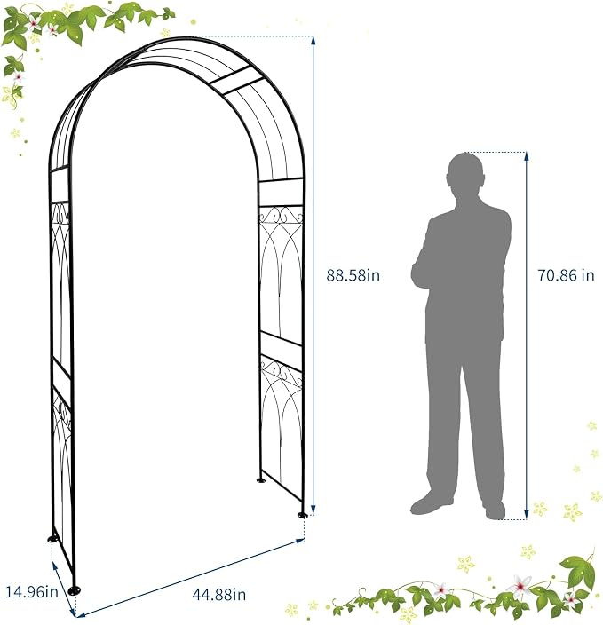 GarveeLife Metal Garden Arch, 88 in H Outdoor Lawn Arbor - Image 2