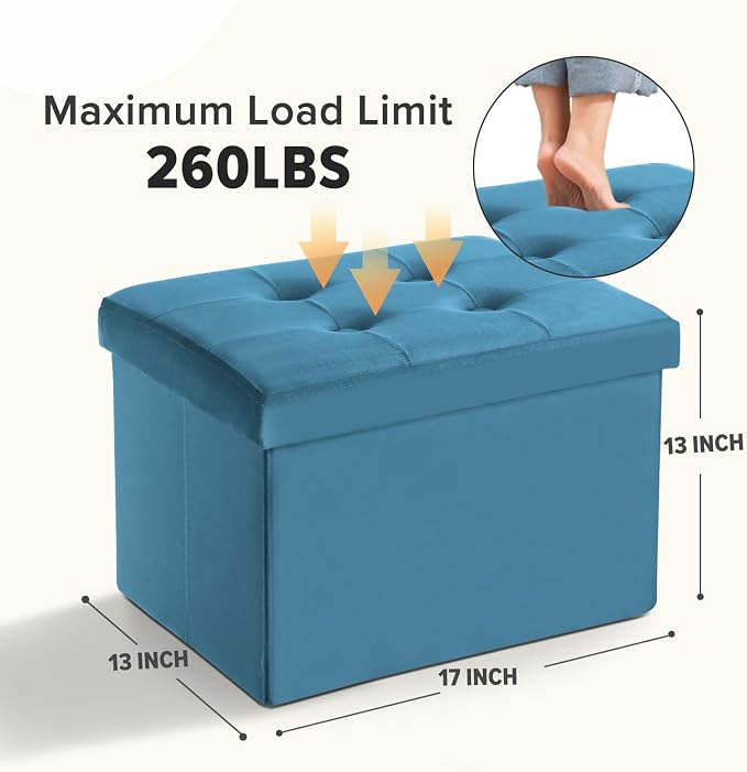 LINMAGCO Storage Ottoman Folding Foot Stool Velvet Foot Rest - Image 2