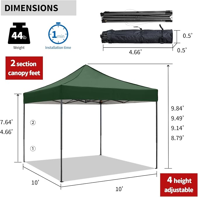 10x10 Pop up Canopy Tent with Sidewalls, Heavy Duty Waterproof Sun Shade Canopy - Image 6