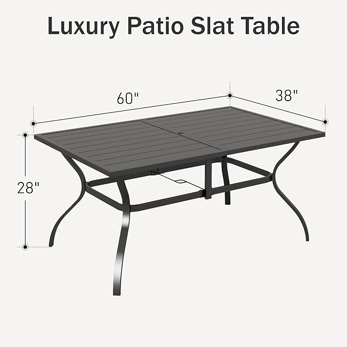 PHI VILLA Outdoor Dining Table for 6, All-Weather Large Furniture for Patio - Image 3